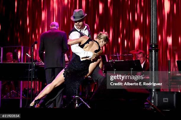 Derek Hough dances onstage during the MPTF 95th anniversary celebration with "Hollywood's Night Under The Stars" at MPTF Wasserman Campus on October...