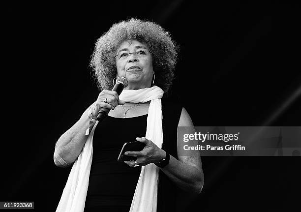 Activist Angela Y. Davis onstage at 2016 Many Rivers To Cross Festival at Bouckaert Farm on October 1, 2016 in Fairburn, Georgia.