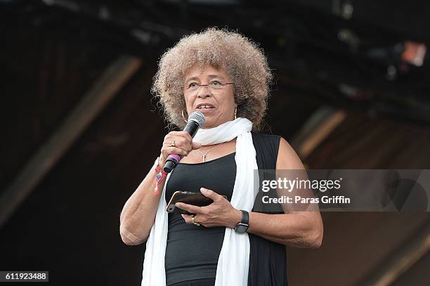 Activist Angela Y. Davis onstage at 2016 Many Rivers to Cross Festival at Bouckaert Farm on October 1, 2016 in Fairburn, Georgia.