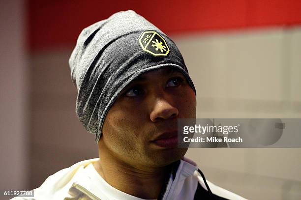 John Dodson stands backstage during the UFC Fight Night event at the Moda Center on October 1, 2016 in Portland, Oregon.