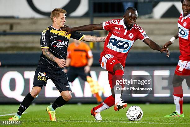 October 2016 : Ari Skulasson defender of Sporting Lokeren and Herve Kage midfielder of KV Kortrijk pictured during the Jupiler Pro League match...