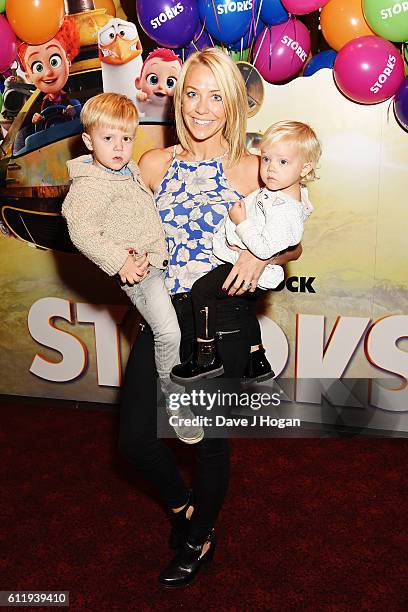 Laura Hamilton with sones Rocco and Tahlia attends a multimedia screening of "Storks" at Cineworld Leicester Square on October 2, 2016 in London,...