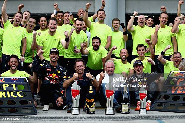 DDaniel Ricciardo of Australia and Red Bull Racing celebrates his win with Red Bull Racing Team Principal Christian Horner, Red Bull Racing Team...