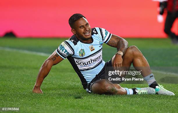 Ben Barba of the Sharks celebrates victory during the 2016 NRL Grand Final match between the Cronulla Sutherland Sharks and the Melbourne Storm at...