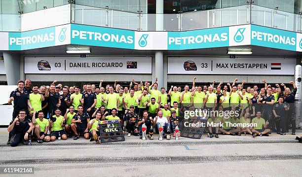 Daniel Ricciardo of Australia and Red Bull Racing celebrates his win with Red Bull Racing Team Principal Christian Horner, Red Bull Racing Team...