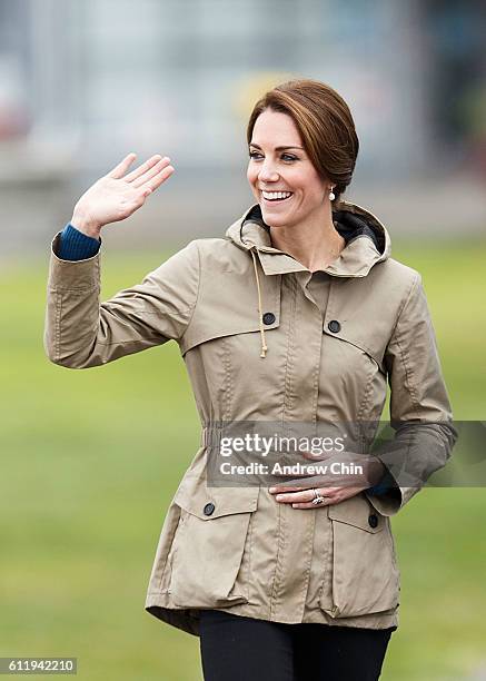 Catherine, Duchess of Cambridge arrives to embark the tall ship Pacific Grace in Victoria Harbour on the final day of their Royal Tour of Canada on...