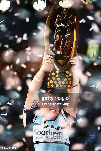 Sharks captain Paul Gallen lifts the NRL trophy after victory in the 2016 NRL Grand Final match between the Cronulla Sharks and the Melbourne Storm...