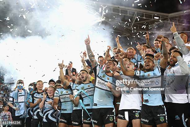 Andrew Fifita of the Sharks and team mates celebrate after winning the 2016 NRL Grand Final match between the Cronulla Sharks and the Melbourne Storm...