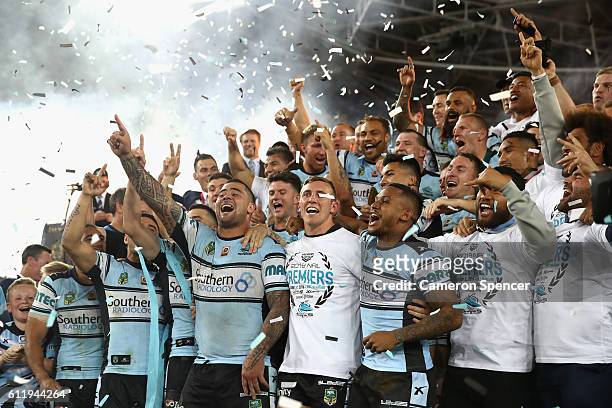 Andrew Fifita of the Sharks and team mates celebrate after winning the 2016 NRL Grand Final match between the Cronulla Sharks and the Melbourne Storm...