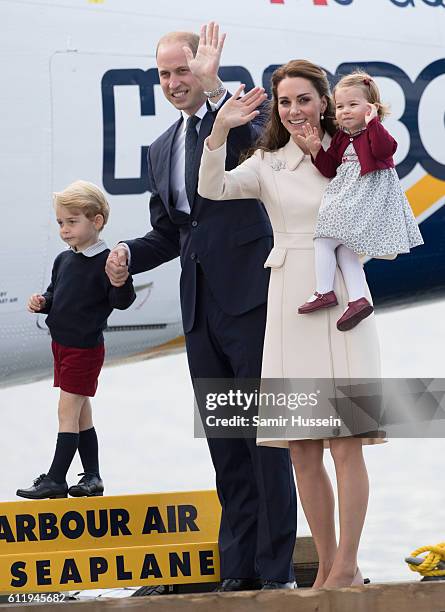 Catherine, Duchess of Cambridge, Prince William, Duke of Cambridge, Prince George of Cambridge and Princess Charlotte of Cambridge depart Victoria on...