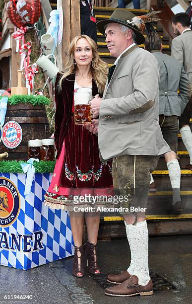 Team coach Carlo Ancelotti of FC Bayern Muenchen and his wife Mariann Barrena McClay attend the Oktoberfest beer festival at Kaefer Wiesenschaenke...
