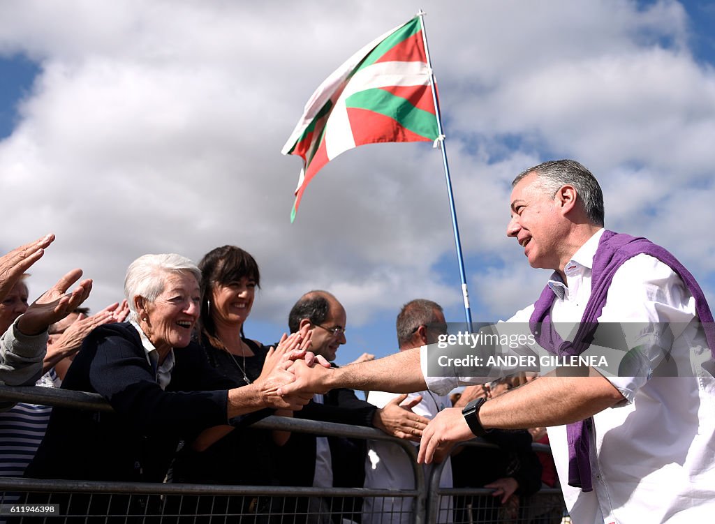 President Basque President of the Basque regional government Inigo Urkullu cheers ...
