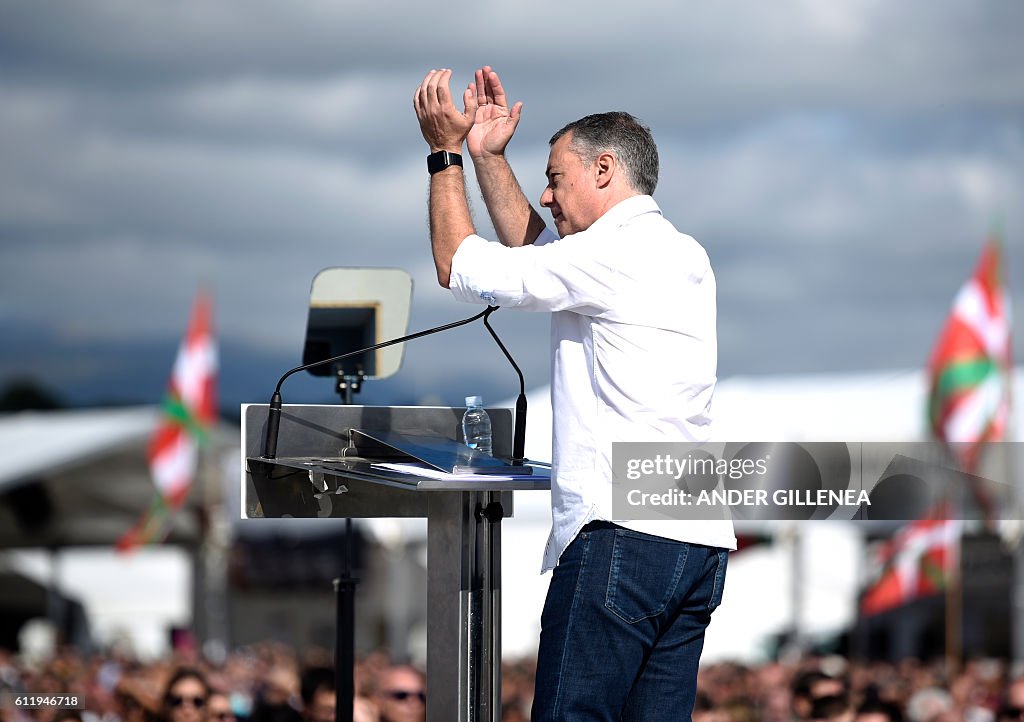 President Basque President of the Basque regional government Inigo Urkullu applauds ...