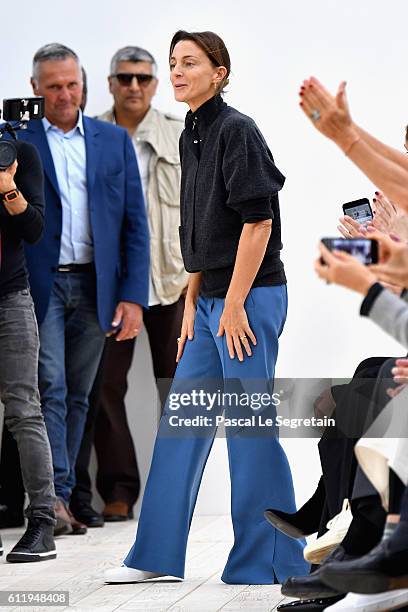 Designer Phoebe Philo is seen on the runway during the Celine show as part of the Paris Fashion Week Womenswear Spring/Summer 2017 on October 2, 2016...