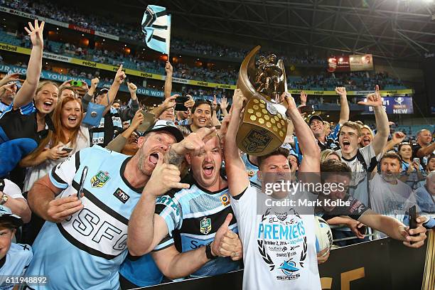 Chad Townsend of the Sharks celebrates with the crowd after victory in the 2016 NRL Grand Final match between the Cronulla Sharks and the Melbourne...