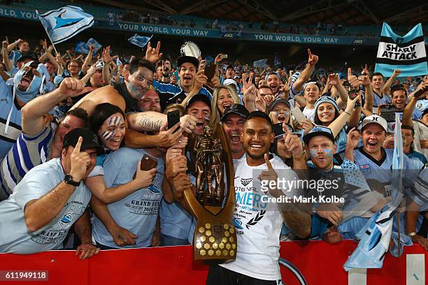 Ben Barba of the Sharks celebrates with the crowd after victory in the 2016 NRL Grand Final match between the Cronulla Sharks and the Melbourne Storm...