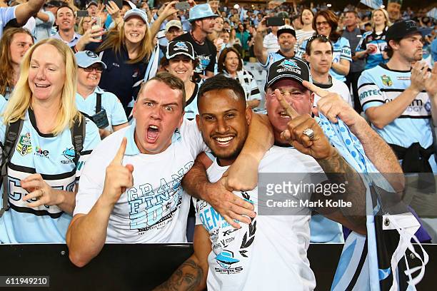 Ben Barba of the Sharks celebrates with the crowd after victory in the 2016 NRL Grand Final match between the Cronulla Sharks and the Melbourne Storm...