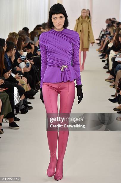 Model walks the runway at the Balenciaga Spring Summer 2017 fashion show during Paris Fashion Week on October 2, 2016 in Paris, France.