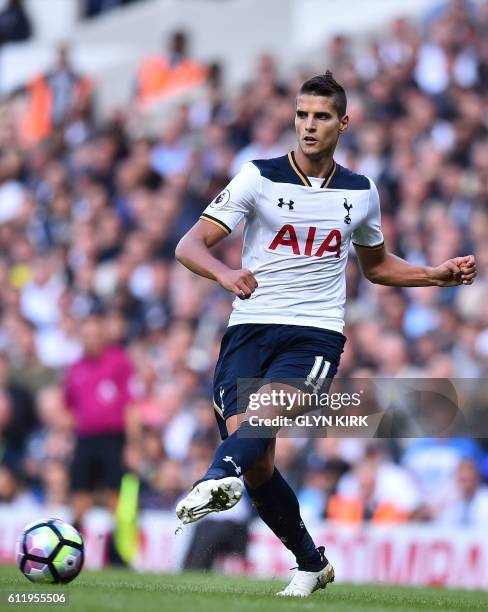 Tottenham Hotspur's Argentinian midfielder Erik Lamela passes the ball during the English Premier League football match between Tottenham Hotspur and...