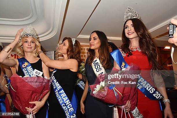 Miss ile de France Emma Paris, Madame France 2016 Marie Legault, Miss Nationale Eugenie Journee and Florence Schacher Miss Paris attend the Miss...