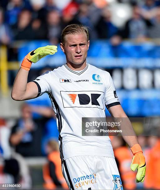 Jacob Rinne goalkeeper of KAA Gent pictured during Jupiler Pro League match between Club Brugge KV and KAA Gent on OCTOBER2, 2016 in Brugge, Belgium