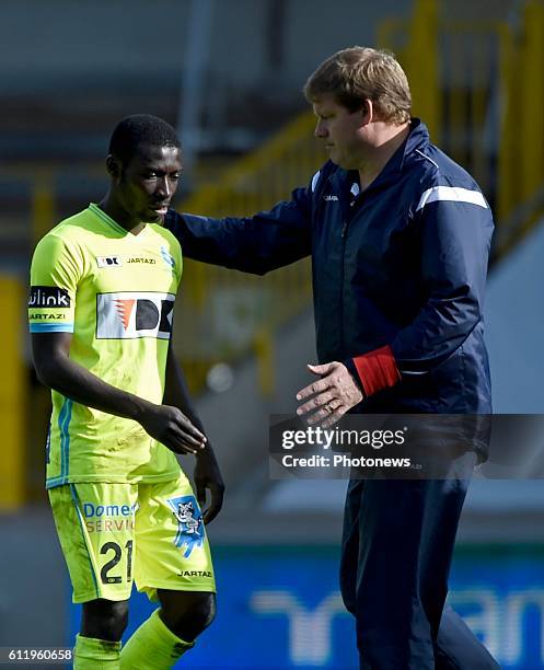 Hein Vanhaezebrouck Headcoach of KAA Gent and Nana Asare defender of KAA Gent disappointed pictured during Jupiler Pro League match between Club...