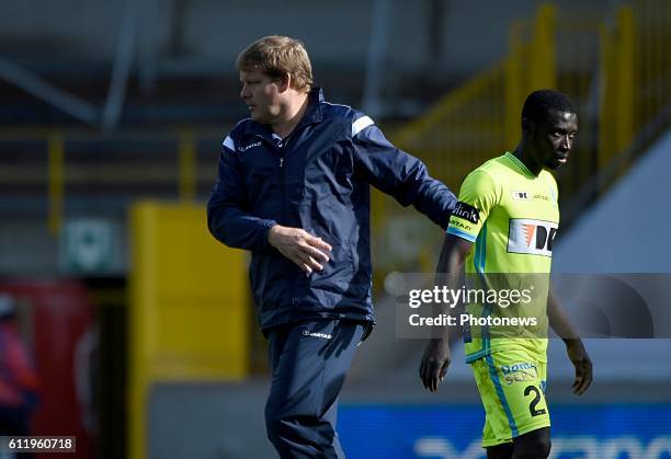 Hein Vanhaezebrouck Headcoach of KAA Gent and Nana Asare defender of KAA Gent disappointed pictured during Jupiler Pro League match between Club...