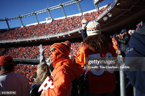 Fans react during the Denver Broncos vs Pittsburgh Steelers, NFL Divisional Round match at Authority Field at Mile High, Denver, Colorado. 17th...