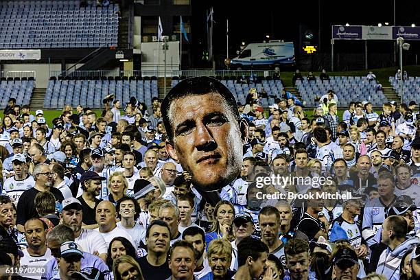 Sharks fans celebrate at Southern Cross Group Stadium after 2016 NRL Grand Final on October 3, 2016 in Sydney, Australia.