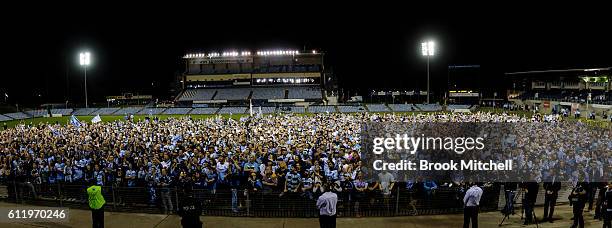 Sharks fans gather on Southern Cross Group Stadium to celebrate the Sharks victory in the 2016 NRL Grand Final on October 3, 2016 in Sydney,...