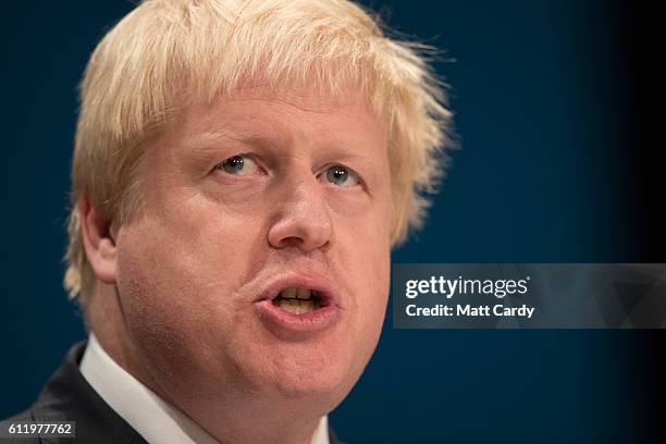 Secretary of State for Foreign and Commonwealth Affairs Boris Johnson delivers a speech about Brexit on the first day of the Conservative Party...