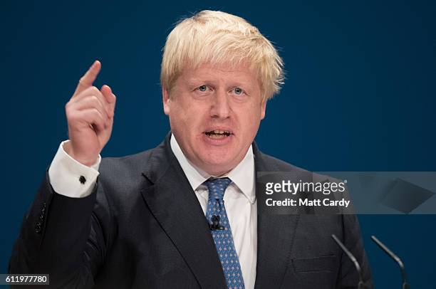 Secretary of State for Foreign and Commonwealth Affairs Boris Johnson delivers a speech about Brexit on the first day of the Conservative Party...