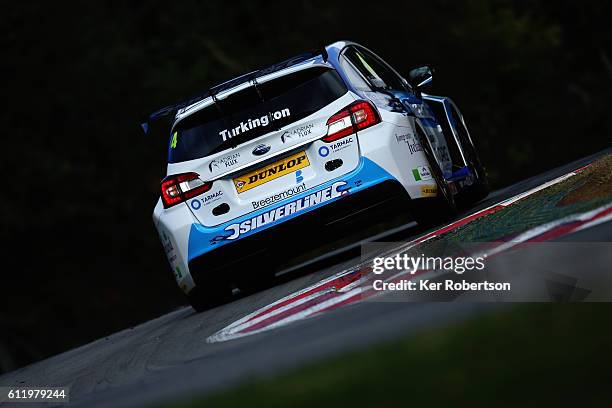 Colin Turkington of Silverline Subaru BMR Racing drives during the Dunlop MSA British Touring Car Championship at Brands Hatch on October 2, 2016 in...