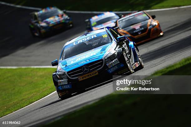 Aiden Moffat of Laser Tools Racing Mercedes drives during the Dunlop MSA British Touring Car Championship at Brands Hatch on October 2, 2016 in...