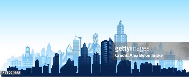 stadt skyline panorama horizontaler hintergrund - wolkenkratzer stock-grafiken, -clipart, -cartoons und -symbole