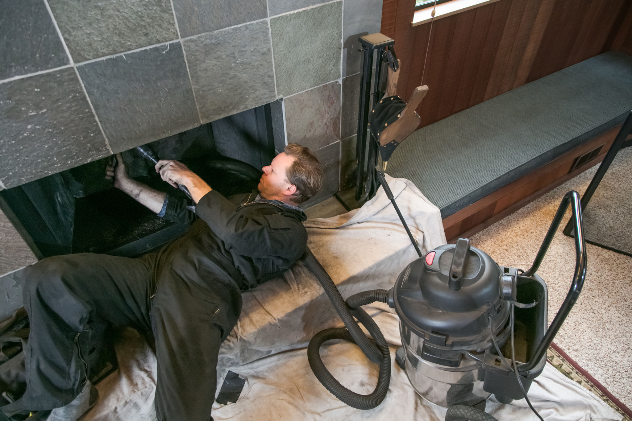 cleaning fireplace