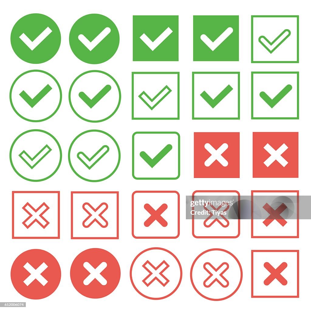 Green check marks and red crosses