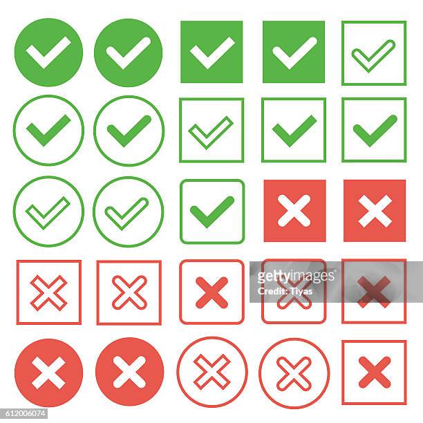 green check marks and red crosses - letter x stock illustrations