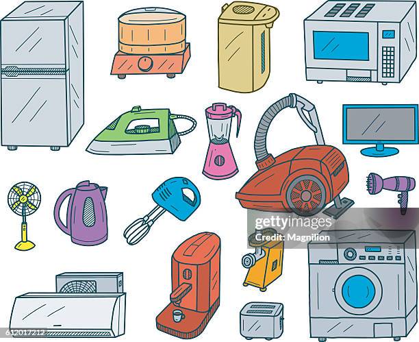 appliances doodles - major household appliance stock illustrations