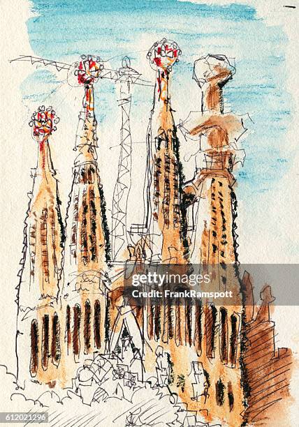 sagrada familia church barcelona drawing - sagrada familia barcelona stock illustrations