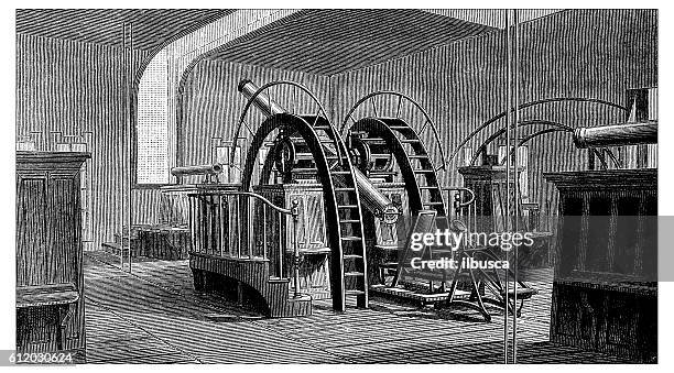 Antique Illustration Of Lick Observatory Telescope Mount Hamilton California High-Res Vector Graphic