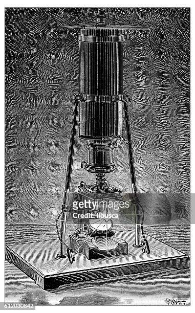 stockillustraties, clipart, cartoons en iconen met antique illustration of microphotography camera - antique lightbulb