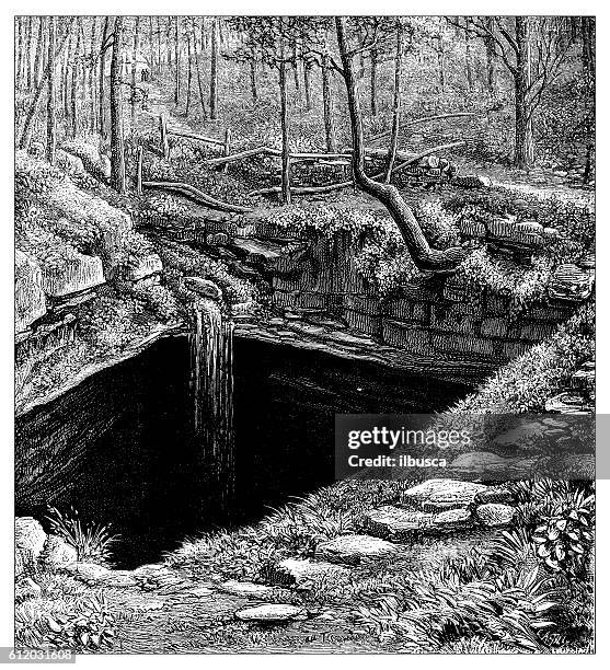 antique illustration of mammoth cave, kentucky - mammoth cave stock illustrations