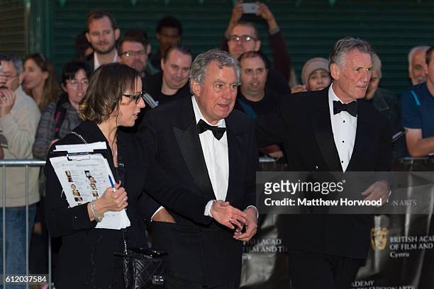 Terry Jones and Michael Palin arrive for the 25th British Academy Cymru Awards at St David's Hall on October 2, 2016 in Cardiff, Wales.
