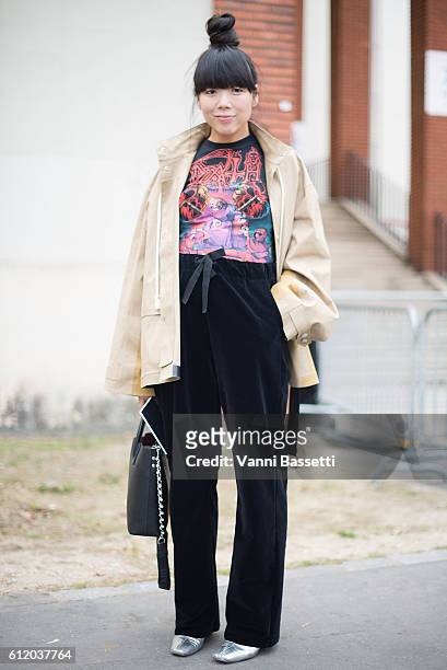 Susie Lau poses after the Celine show at the Tennis Club de Paris during Paris Fashion Week Womenswear SS17 on October 2, 2016 in Paris, France.