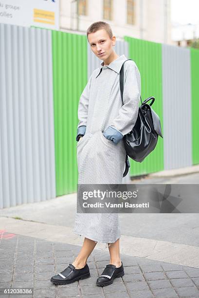 Alexandra Sevafimovieh poses after the Valentino show at the Hotel Salomon de Rothschild during Paris Fashion Week Womenswear SS17 on October 2, 2016...