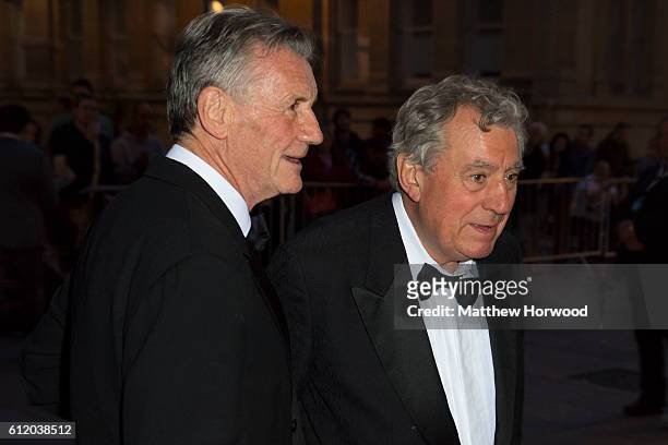 Michael Palin and Terry Jones arrive for the 25th British Academy Cymru Awards at St David's Hall on October 2, 2016 in Cardiff, Wales.