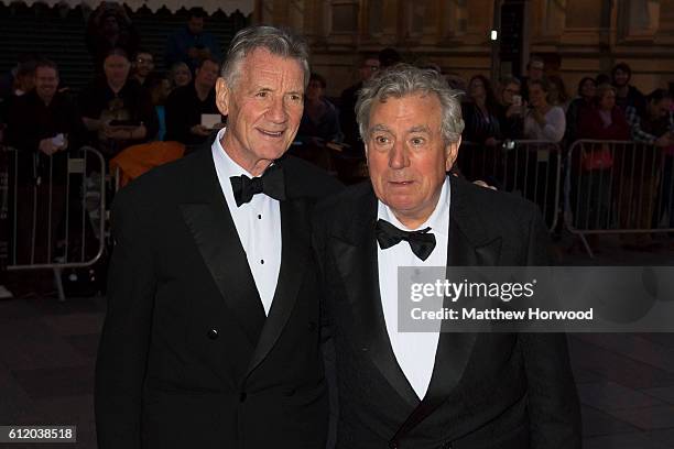 Michael Palin and Terry Jones arrive for the 25th British Academy Cymru Awards at St David's Hall on October 2, 2016 in Cardiff, Wales.