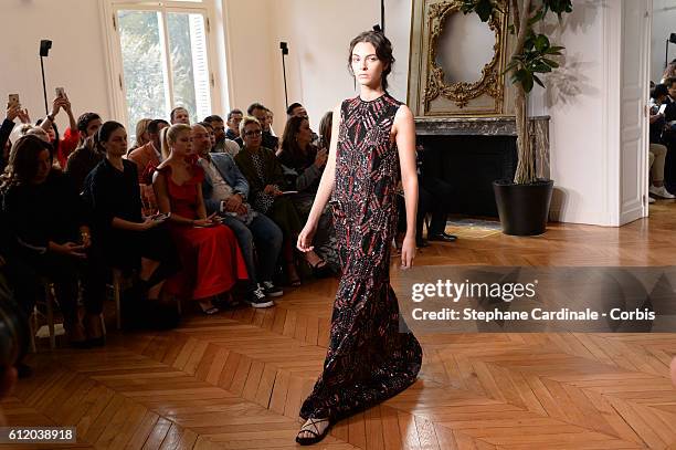 Model walks the runway during the Valentino show as part of the Paris Fashion Week Womenswear Spring/Summer 2017on October 2, 2016 in Paris, France.