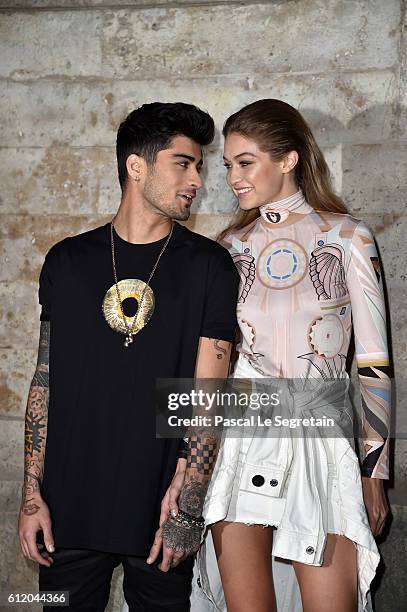 Zayn Malik and Gigi Hadid attend the Givenchy show as part of the Paris Fashion Week Womenswear Spring/Summer 2017 on October 2, 2016 in Paris,...